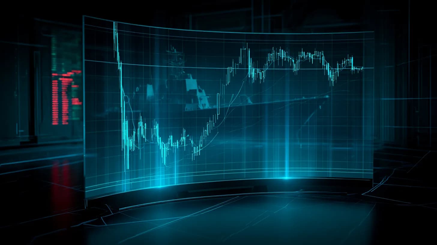 Trading floor at dusk with a Bitcoin chart on a monitor showing a wick to 81000 and a pullback, geopolitical tension theme