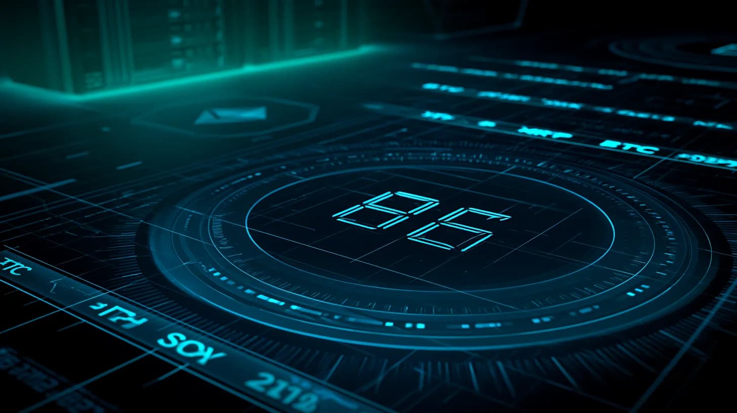 Trading-floor illustration with an 86 sentiment dial, BTC, ETH, SOL and XRP tickers, and a faint data-center backdrop.