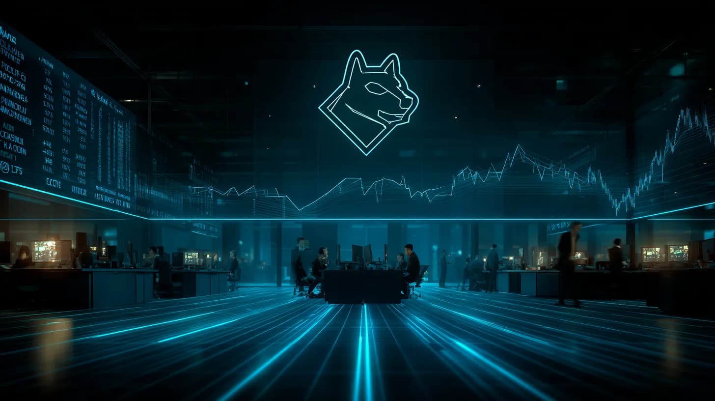 Euronext trading floor display showing a Dogecoin ETP ticker as 21Shares lists the product in Europe
