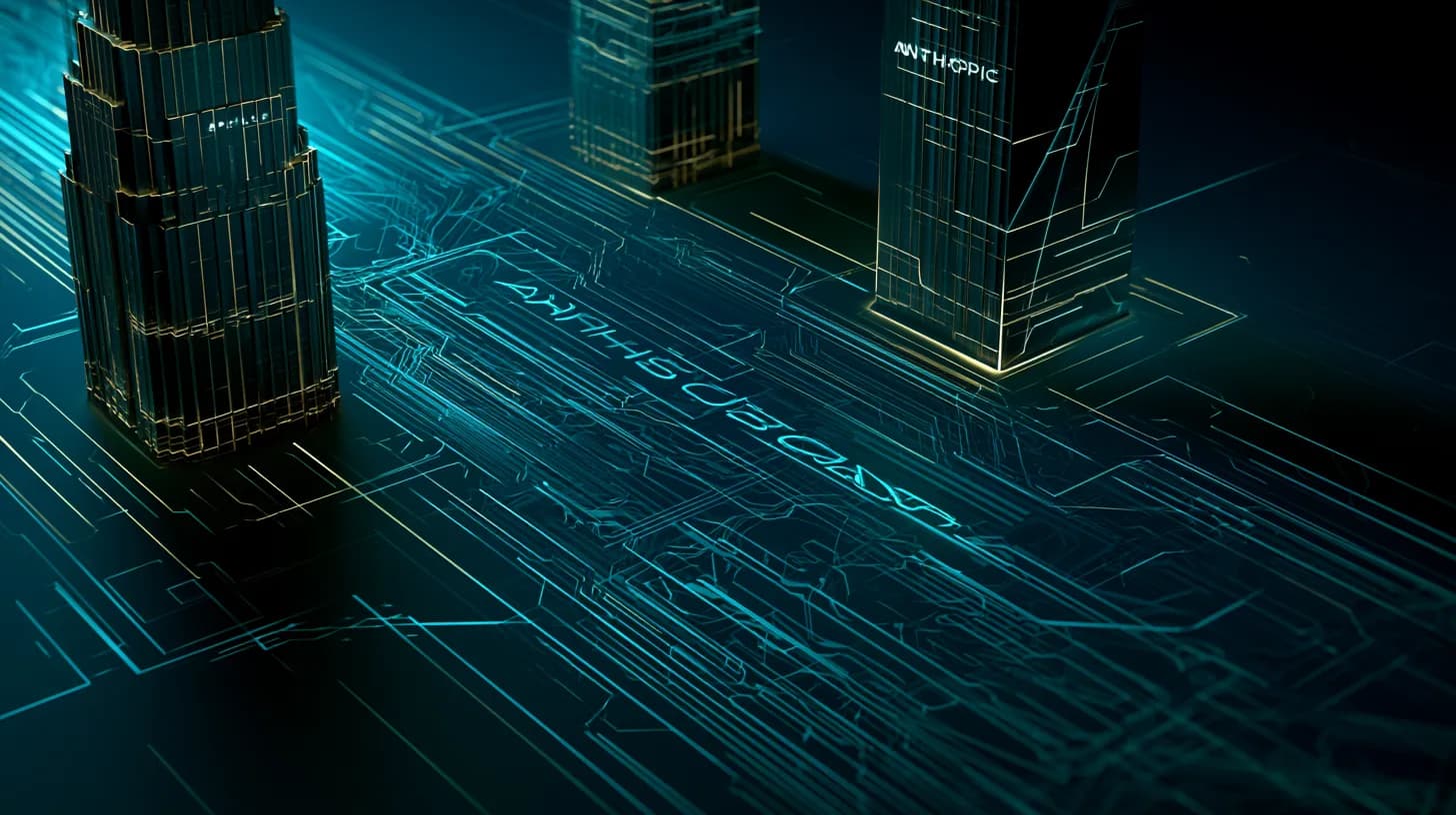 Stylized capital flows from Apollo and Blackstone towers into a glowing Anthropic data center, illustrating a $35B AI…