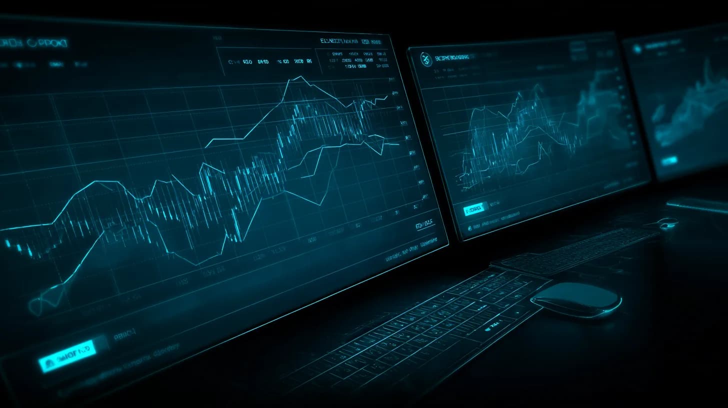 Trading floor monitors showing Bitcoin spot ETF inflow data and BTC price action against the 21-week exponential moving average in late April 2026