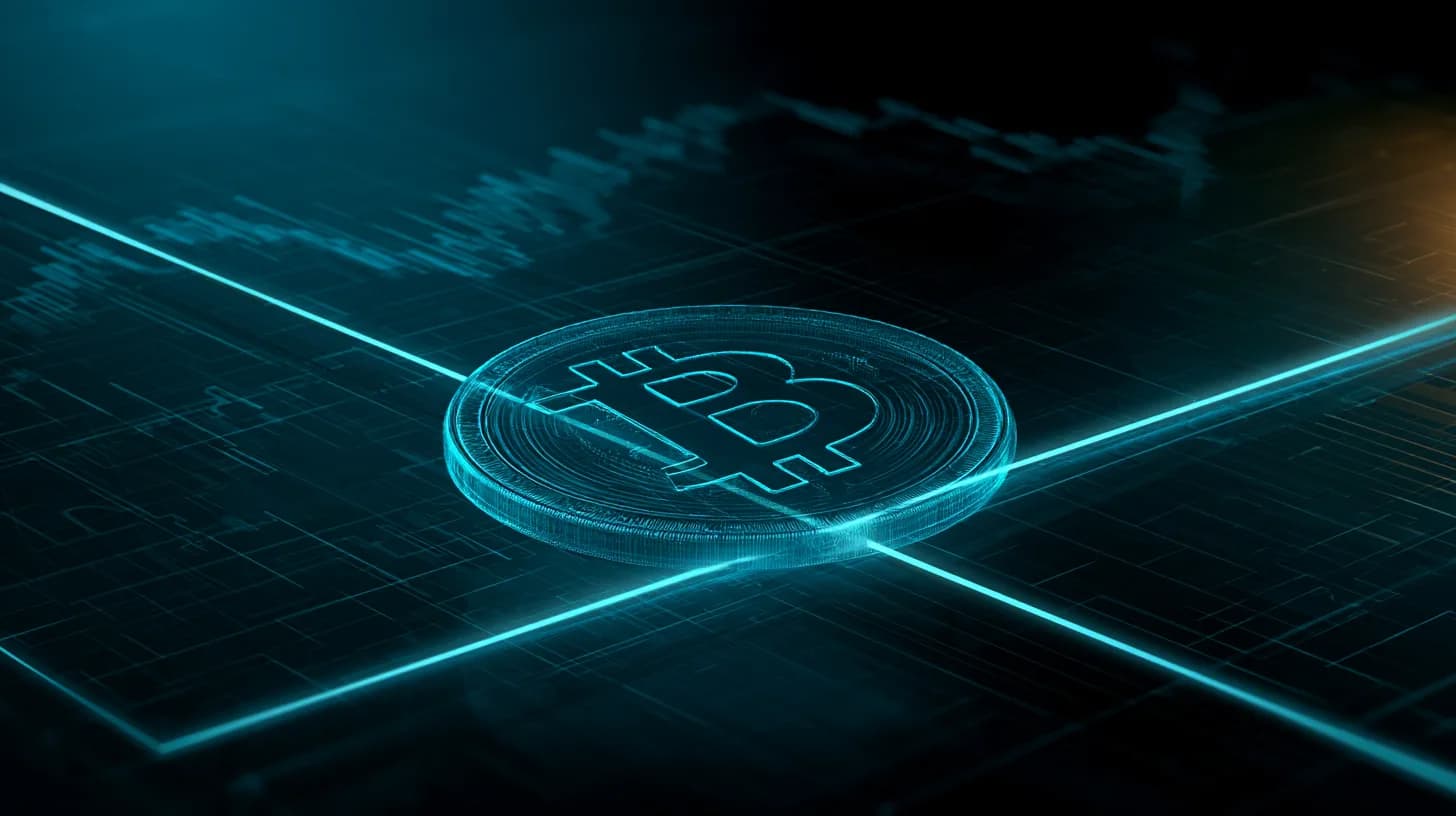 Bitcoin symbol pressing against an $80,000 resistance line on a dark trading-floor chart backdrop
