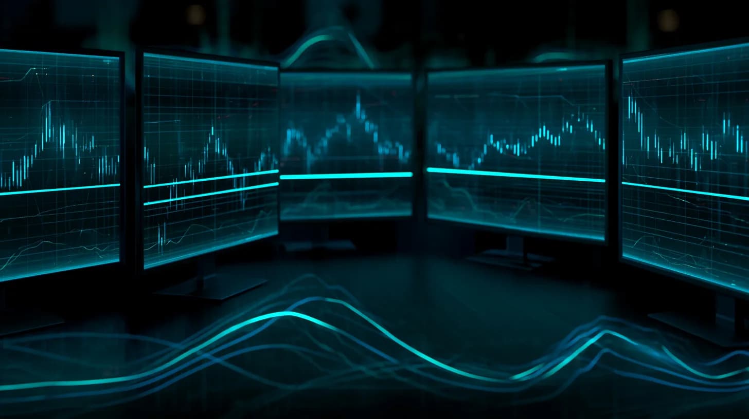 Bitcoin chart pressing against $75,000 support with rising open-interest curves on a trader's monitor