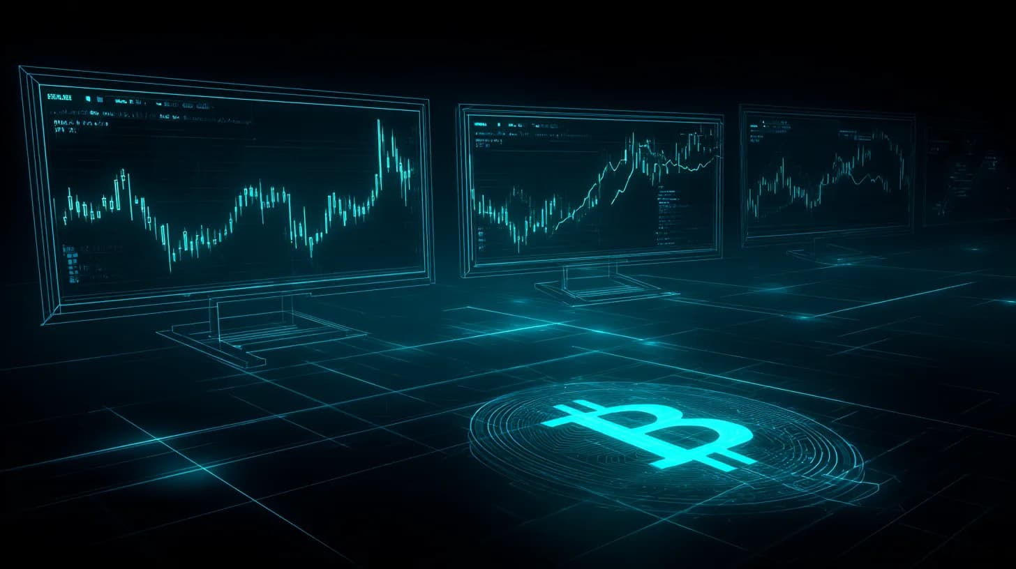 Bitcoin futures trading desk with rising open interest charts on monitors