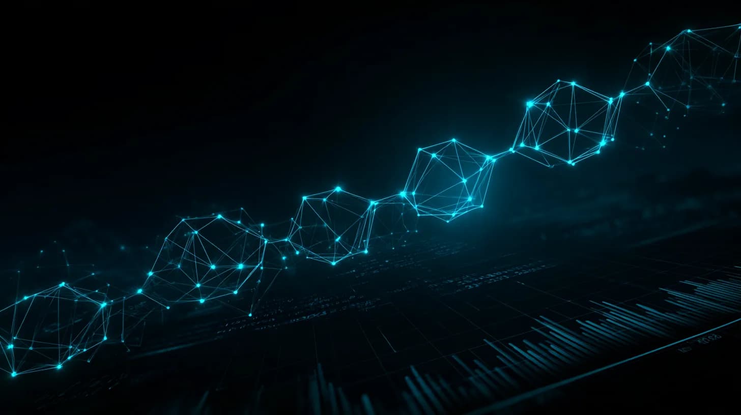 Abstract amber network mesh over dark navy, illustrating BNB Chain Osaka hard fork activation