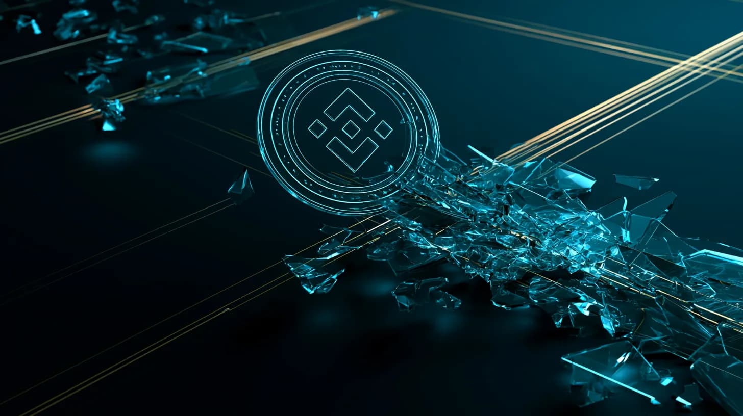 BNB token breaking upward through a descending triangle pattern with gold light accents