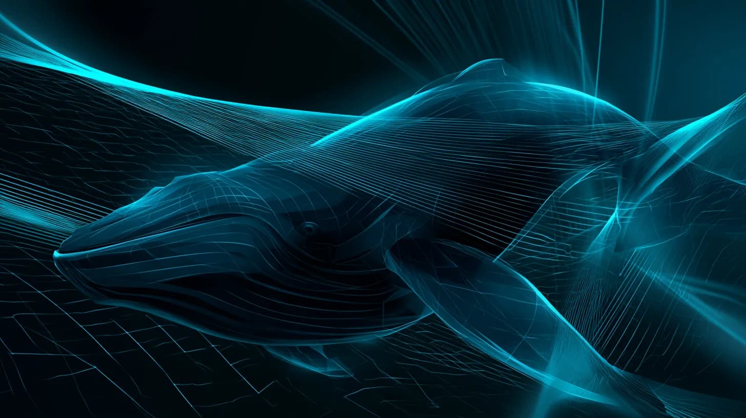 Cardano ADA coin against a declining chart with whale silhouettes accumulating tokens in the background