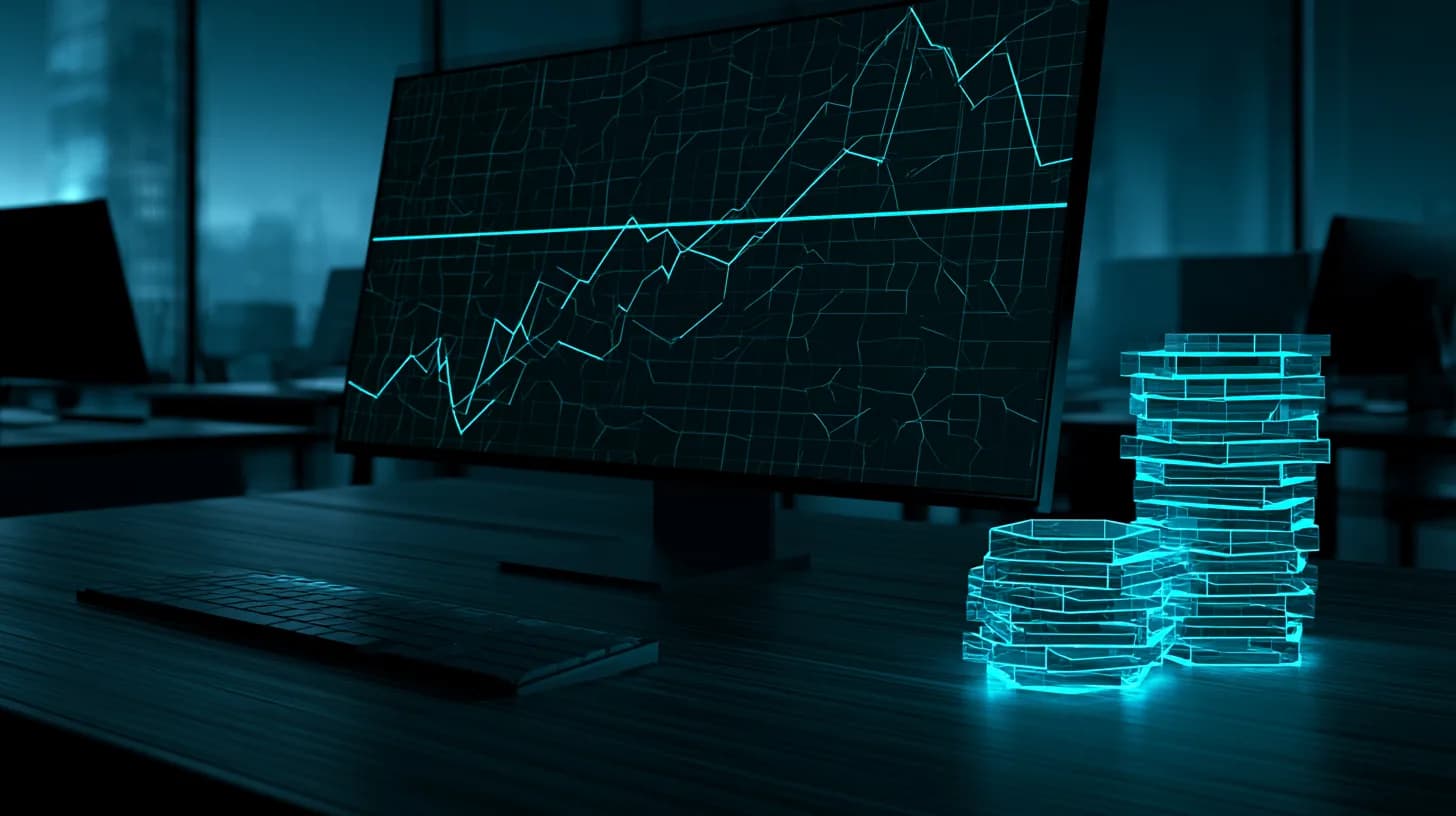 A flat Chainlink price chart pinned under resistance beside a growing stack of LINK tokens, illustrating accumulation…
