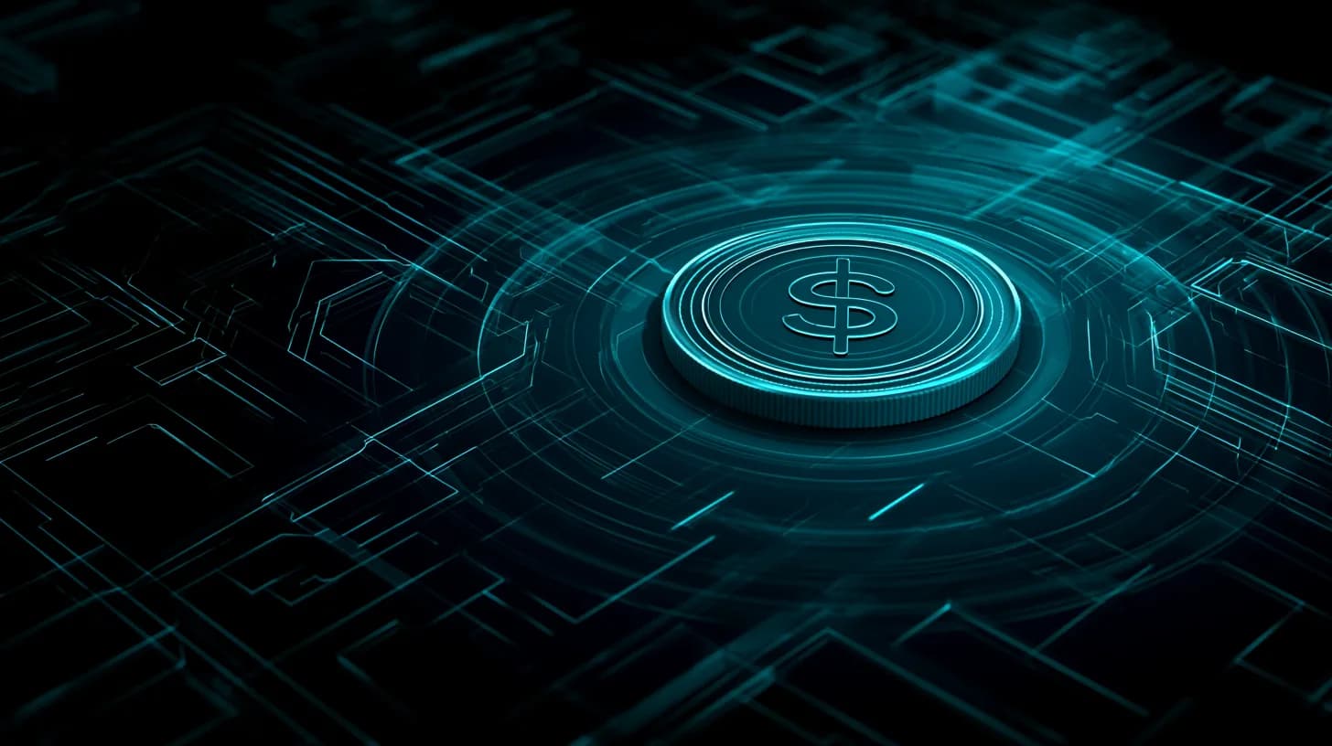 USDC coin embedded as keystone of a layered blockchain structure representing Circle's new Arc layer-1