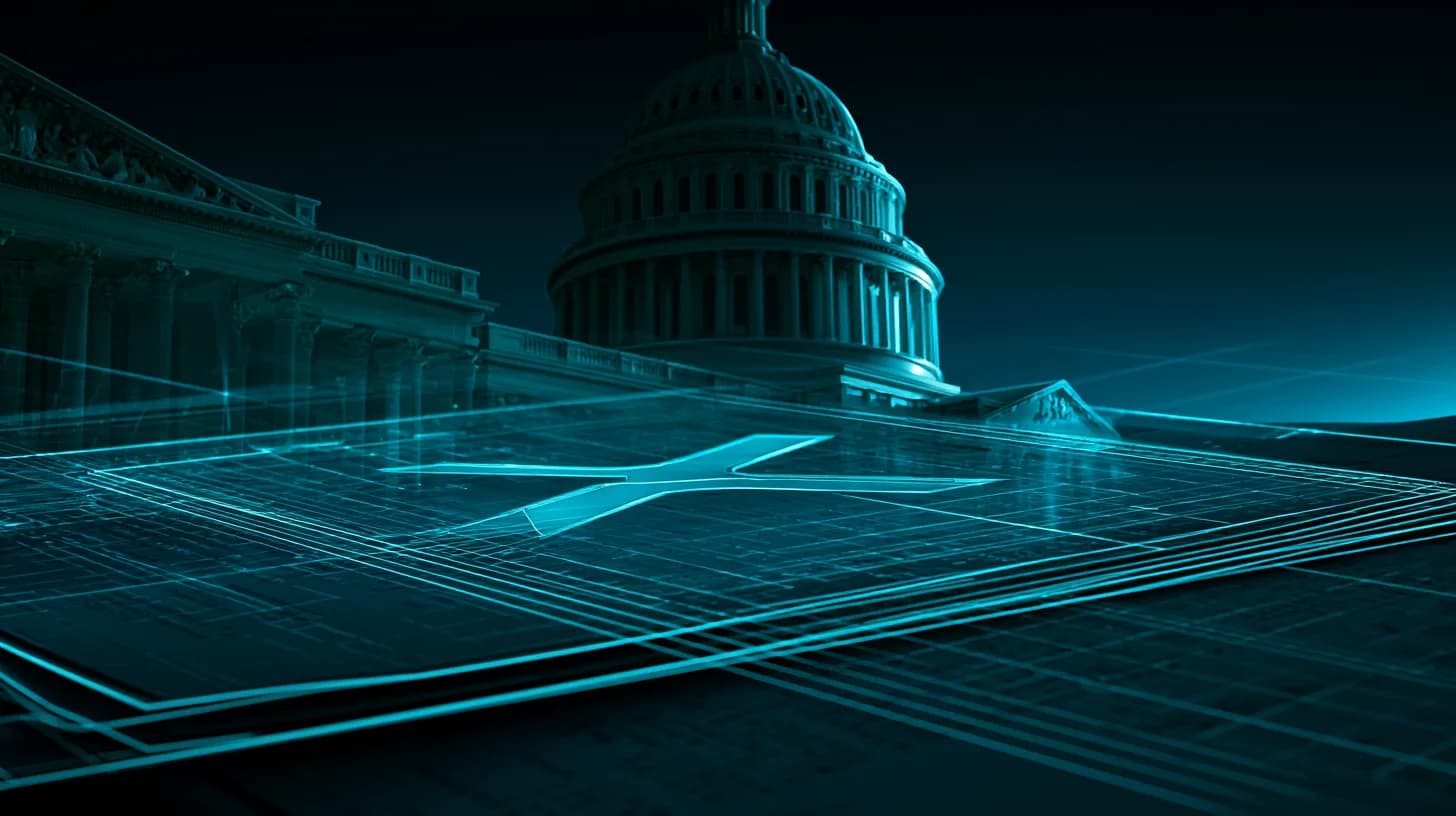 US Capitol at dusk with translucent XRP logo over legislative documents illustrating CLARITY Act impact