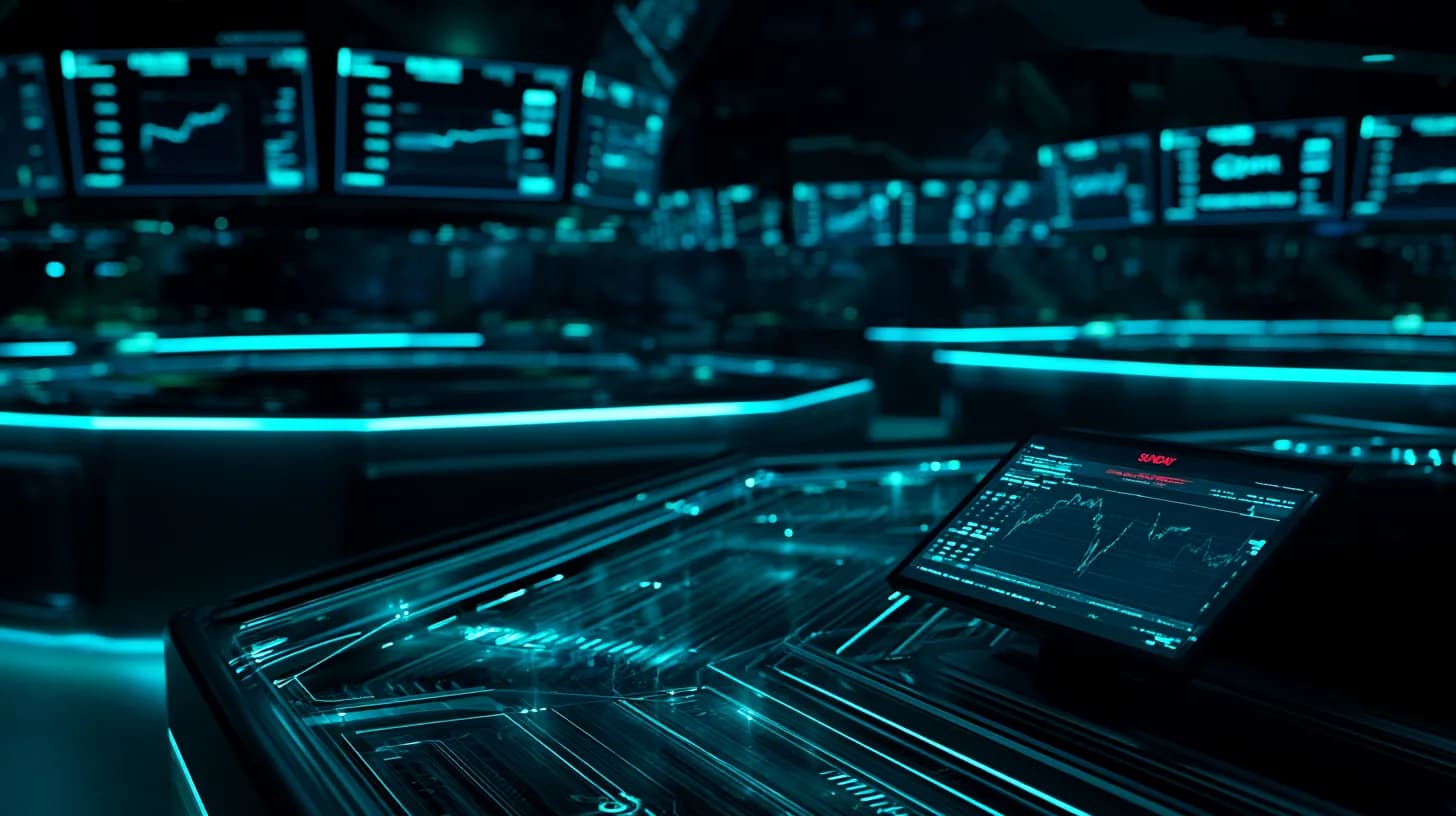 CME Group trading floor at night with bitcoin futures screens lit during weekend trading session