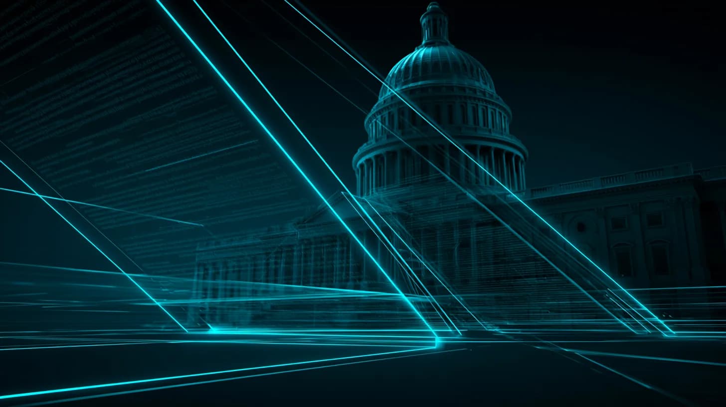 US Capitol dome at dusk with overlay of legislative pages signaling crypto market structure bill markup
