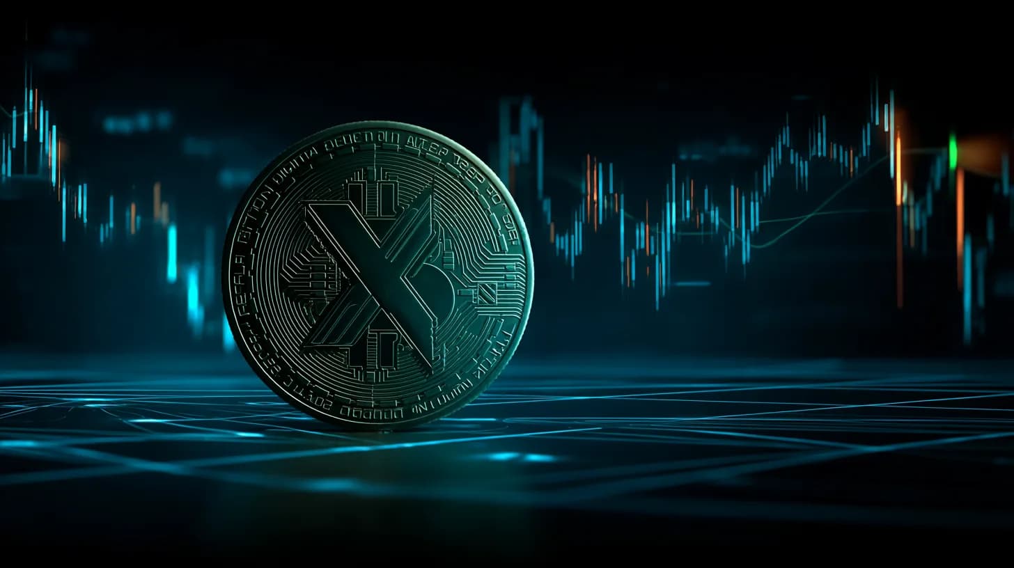 Dogecoin coin on a candlestick chart showing a bullish three-candle morning star reversal pattern.