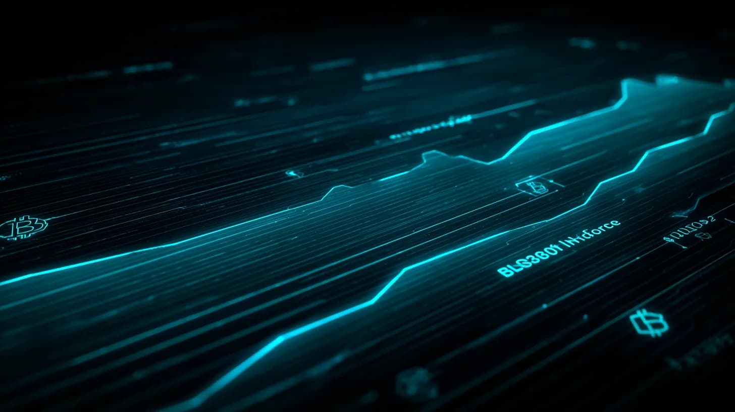 Trading floor screen shows a record green ETF inflow curve with faint crypto logos reflected on the glass.