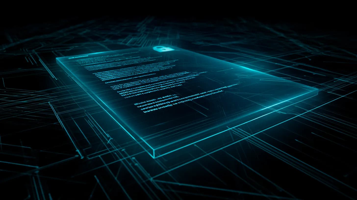 Ethereum wallet prompt morphing from hex code into plain-English transaction summary on a dark grid