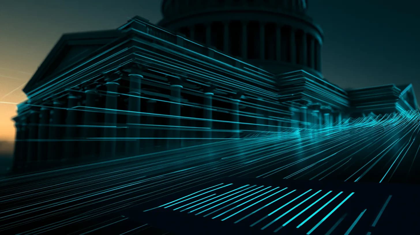 US Capitol dome at dusk with digital ledger motifs symbolising the CLARITY Act crypto market-structure bill