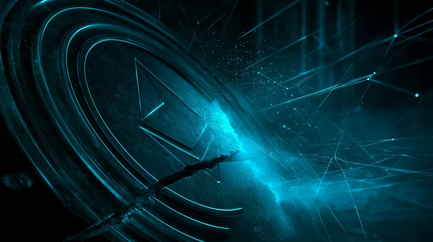 Cracked vault door with Ethereum logo releasing blue light, illustrating recovery of long-locked ETH funds