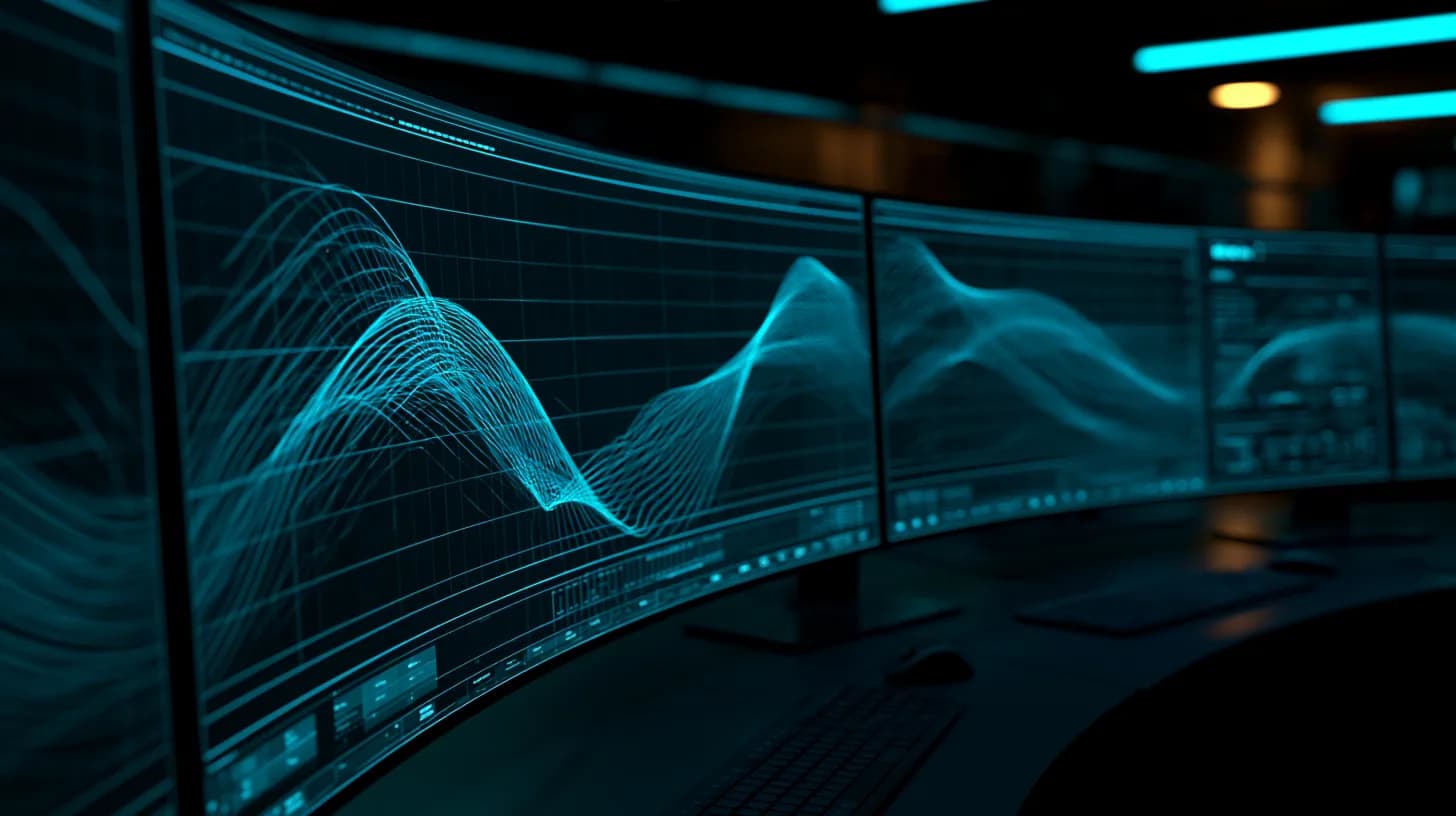 Investment bank trading floor with monitors showing Bitcoin inflow charts at dawn