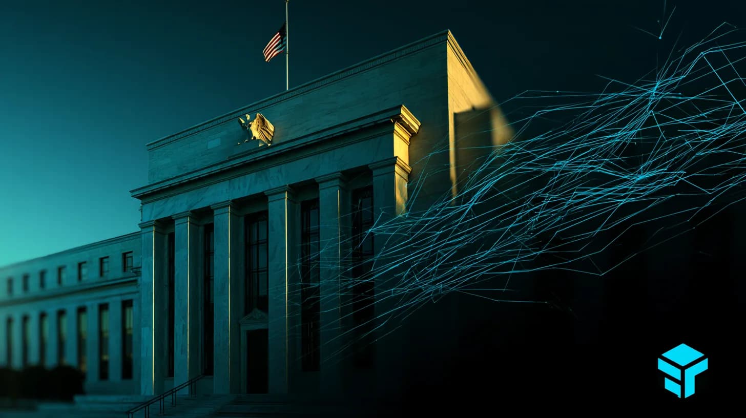 Federal Reserve building exterior at golden hour marking Fed leadership transition to Kevin Warsh