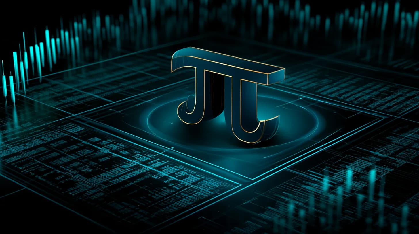 Stylized Pi Network symbol above an abstract exchange order book