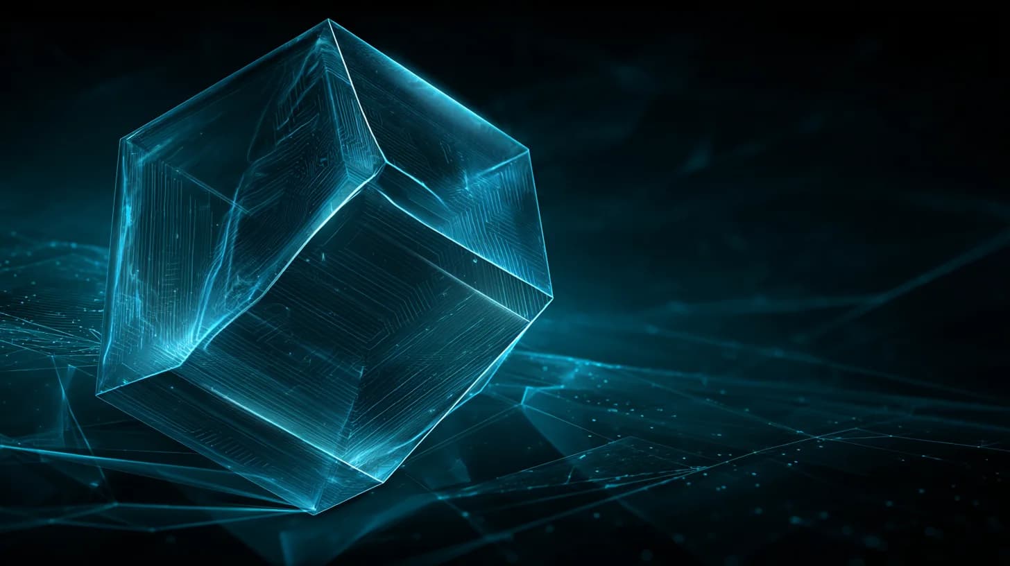 Solana logo rendered as a crystal lattice with faint quantum circuit patterns behind it