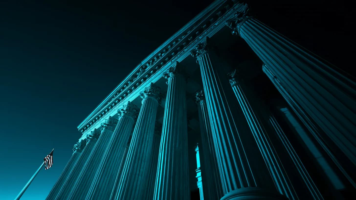 U.S. Supreme Court building exterior at golden hour, photographed for a financial news story on SEC enforcement
