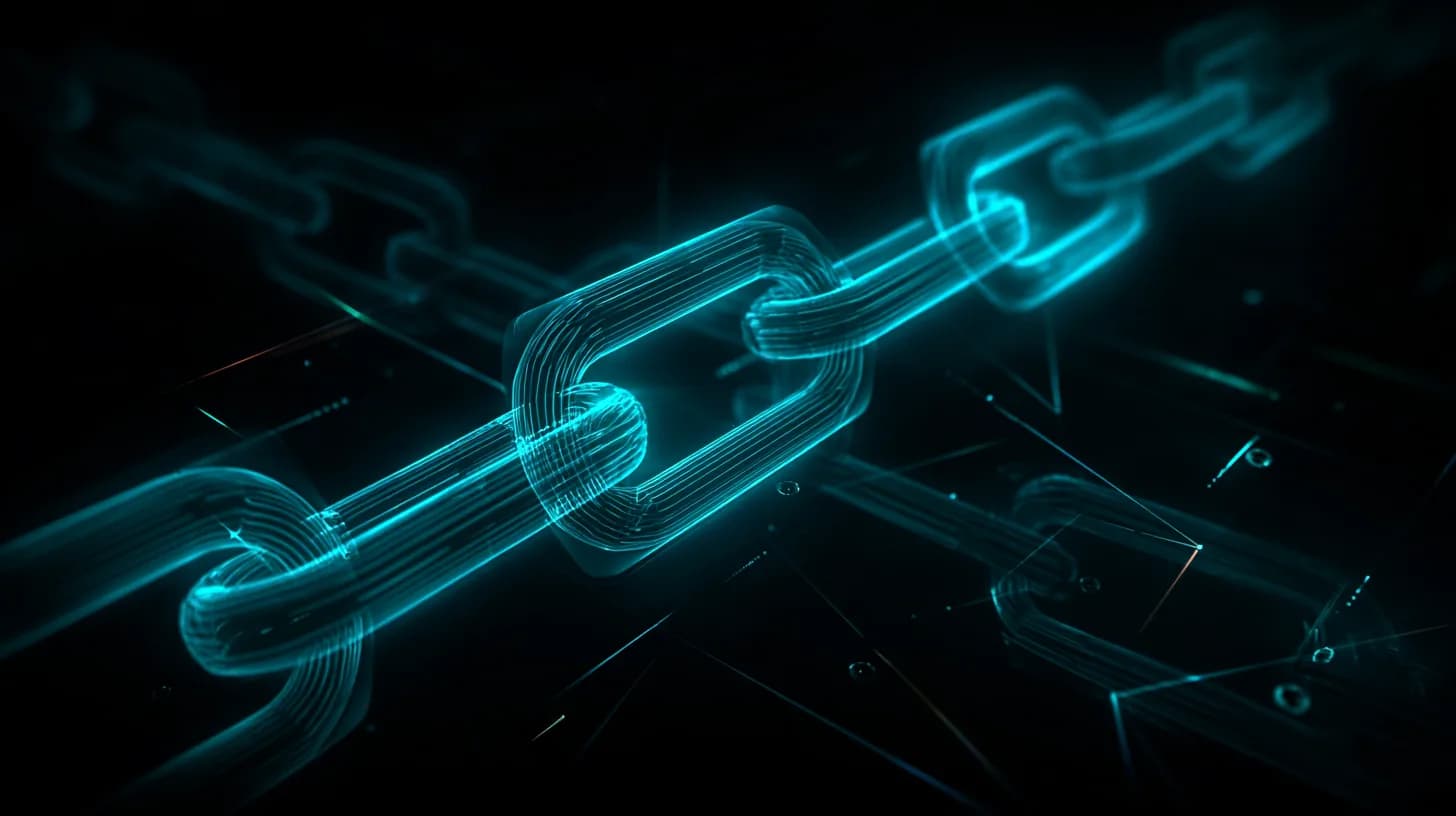 Fractured blockchain chain in dark noir tones representing North Korea-linked crypto thefts in 2026