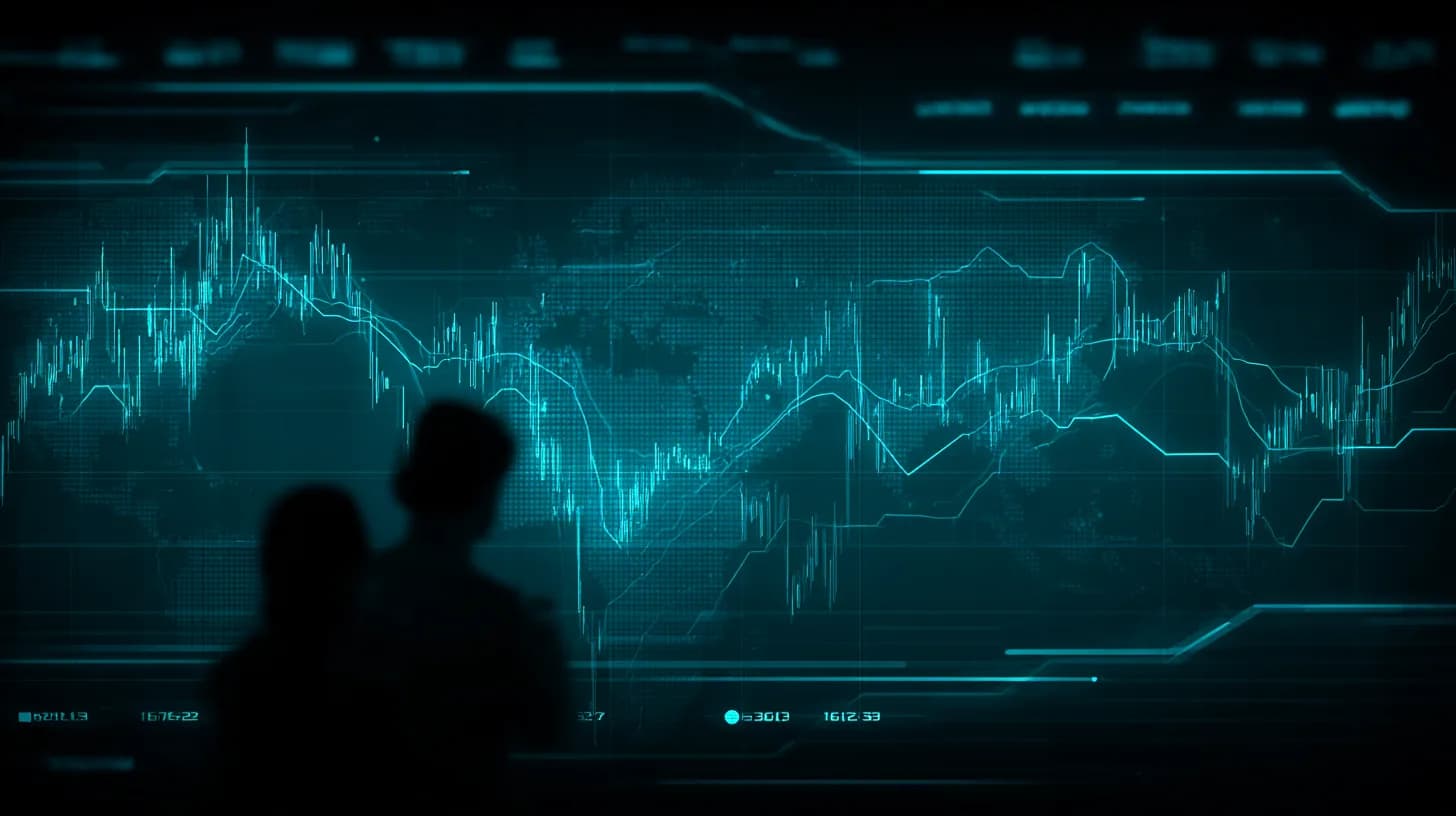 Trader silhouette in front of monitors showing oil prices and a Middle East map after the US arms package news