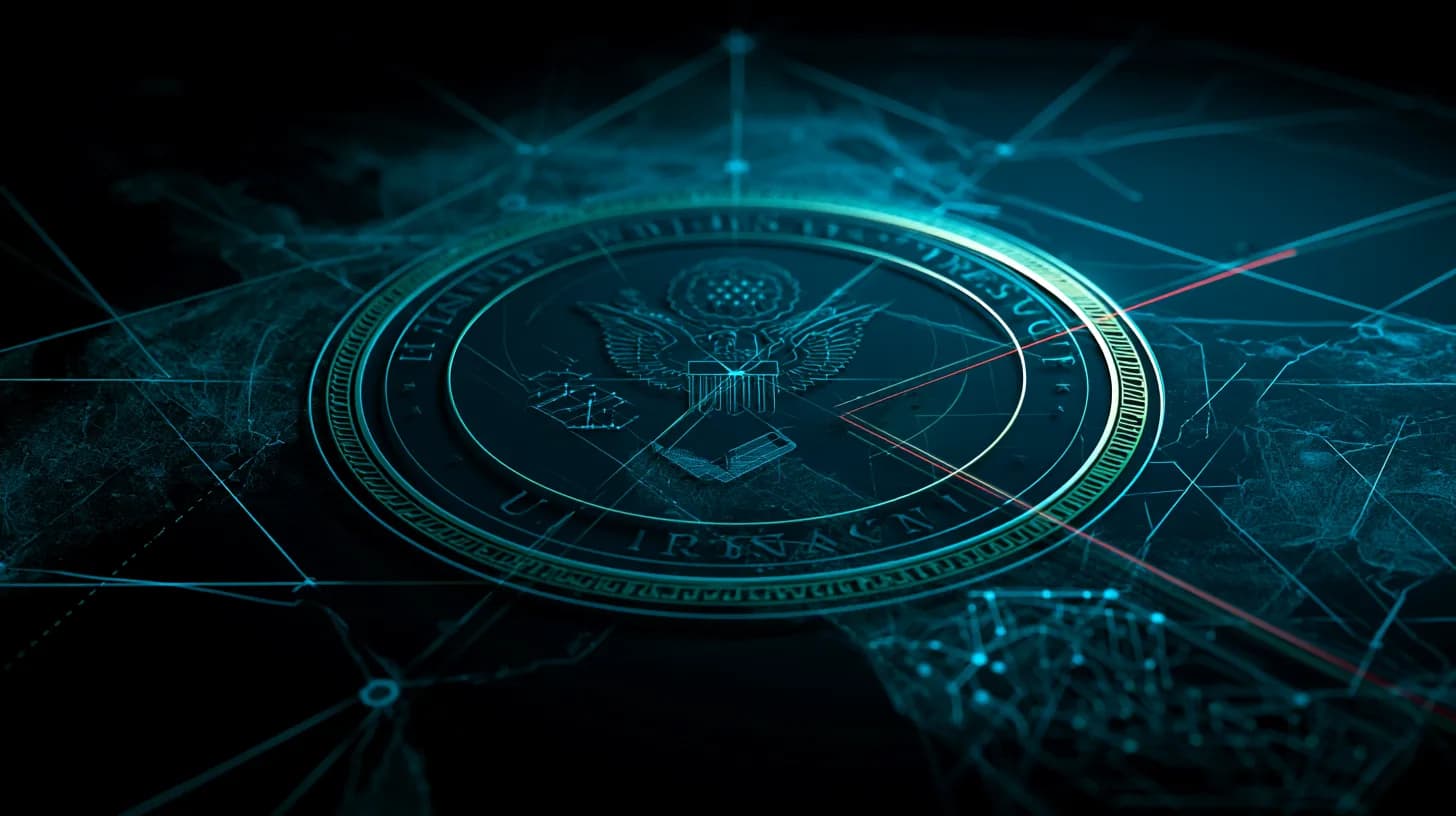 US Treasury seal over a map of Iran with blockchain wallet symbols being cut by a red line, illustrating expanded Nobitex…
