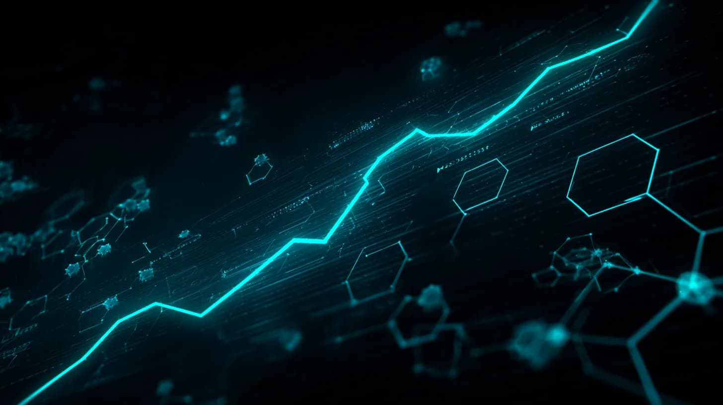 Glowing terminal showing USD.AI chart with rising GitHub stars and neural network nodes around it