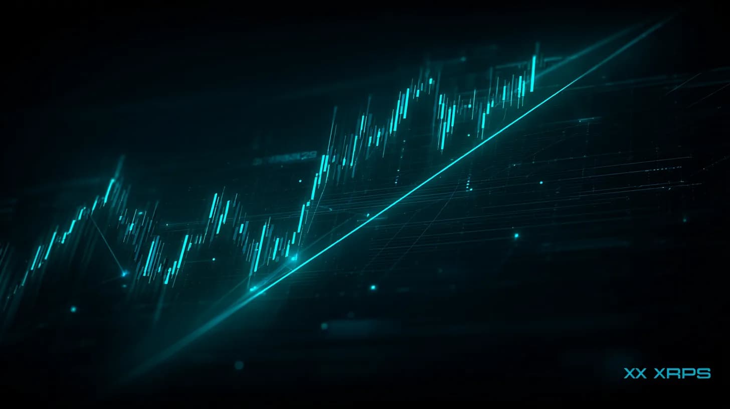 XRP daily chart showing ascending trendline from 2020 and a tight triangle near $1.28 to $1.50
