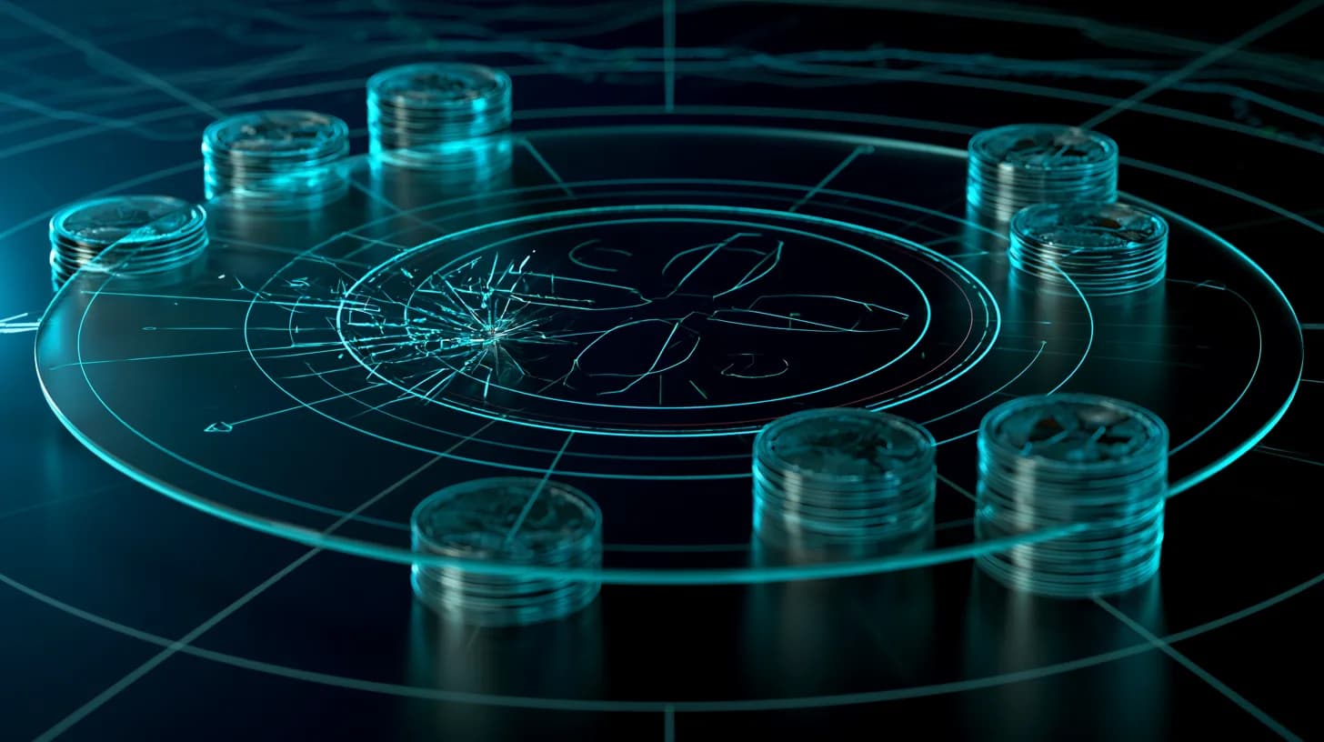 XRP token pressing against a $1.50 glass ceiling above stacked columns of coins representing whale accumulation