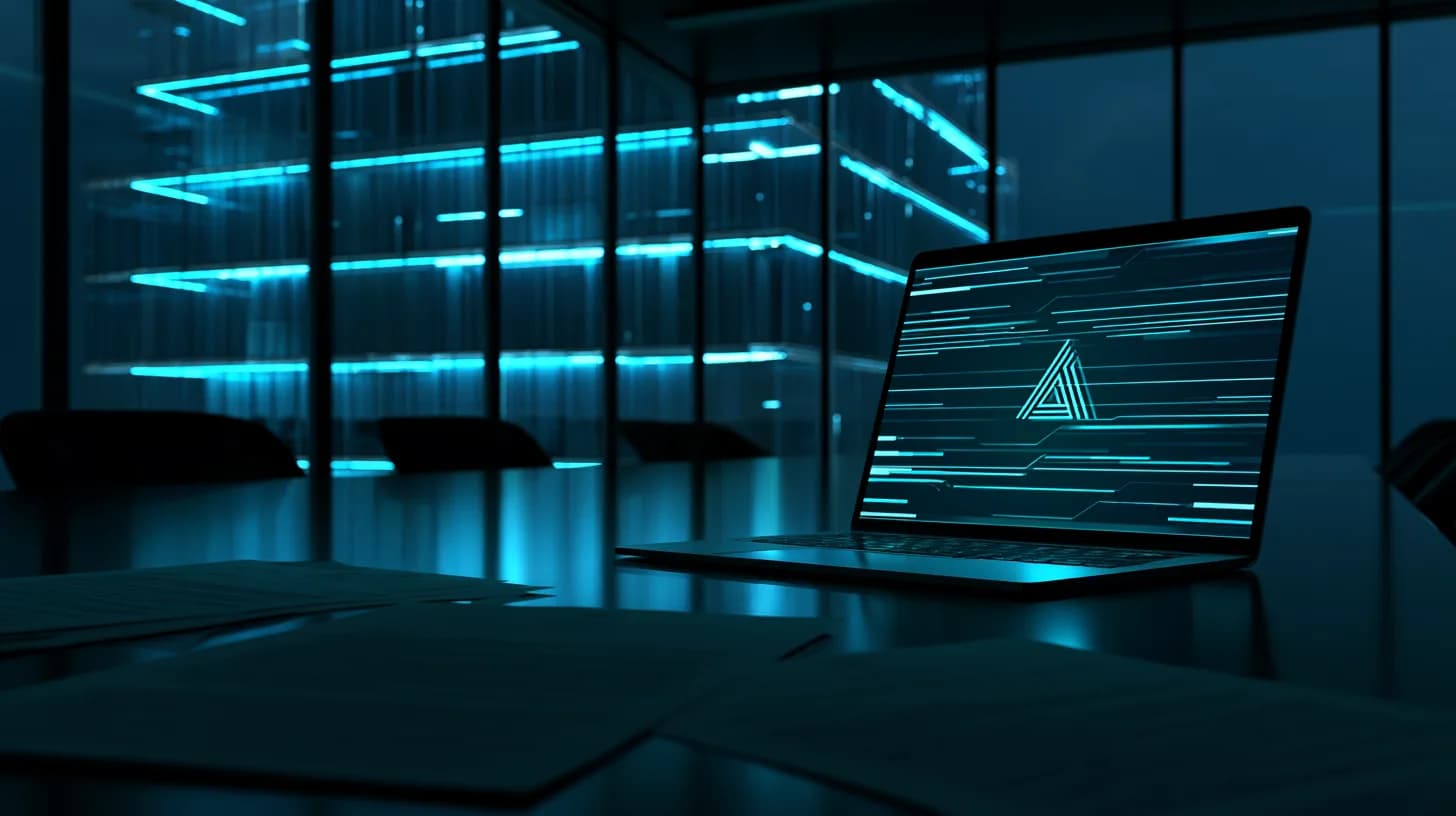 Empty modern boardroom at dusk with scattered term sheets, symbolizing major AI funding round