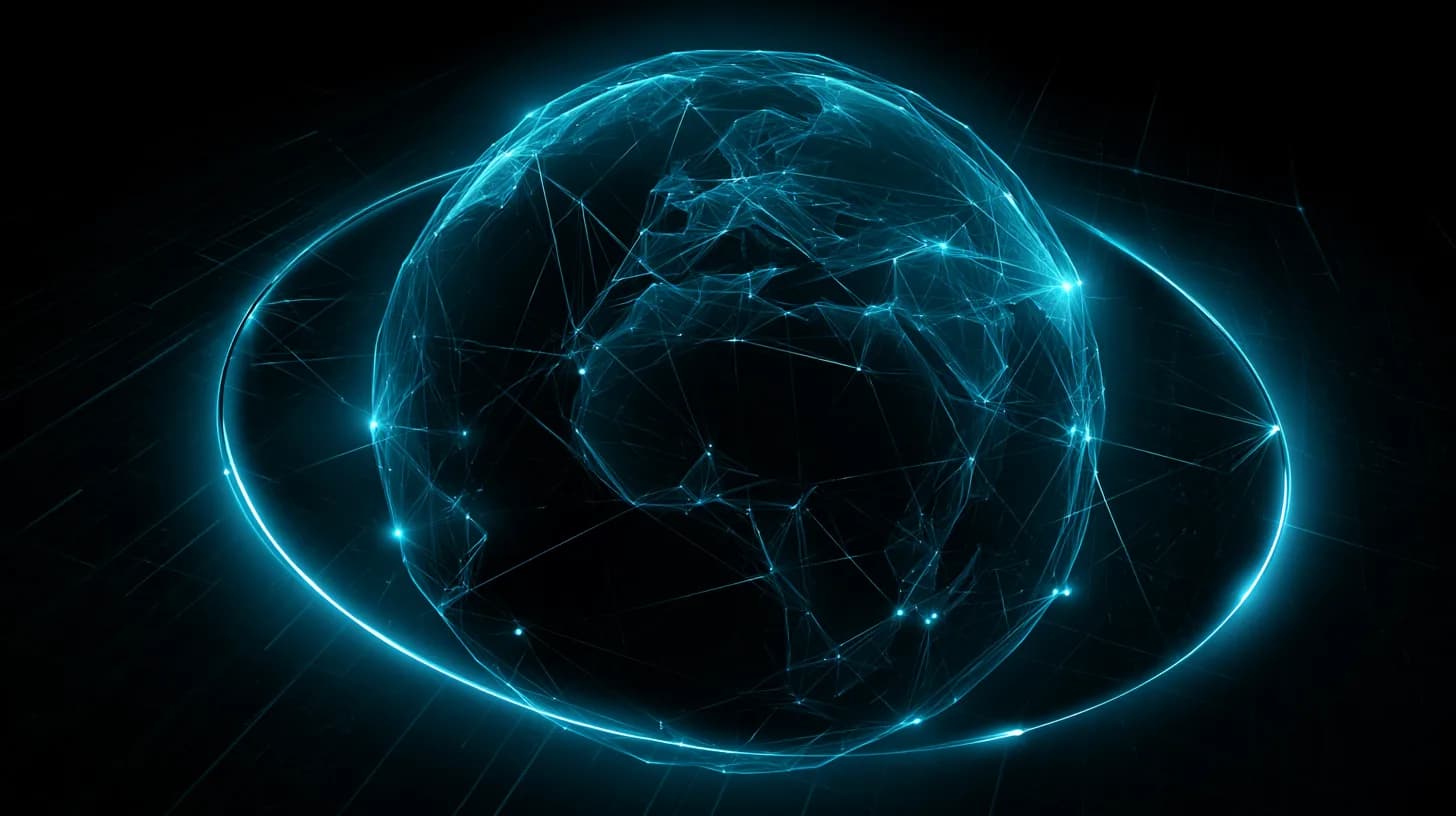 Globe linked by glowing token nodes between financial centers, representing tokenized central bank reserve settlement