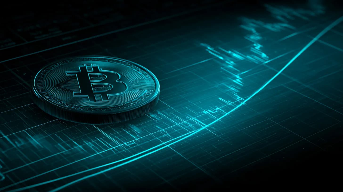 Bitcoin coin balanced on a 200-day moving average line over an institutional trading chart