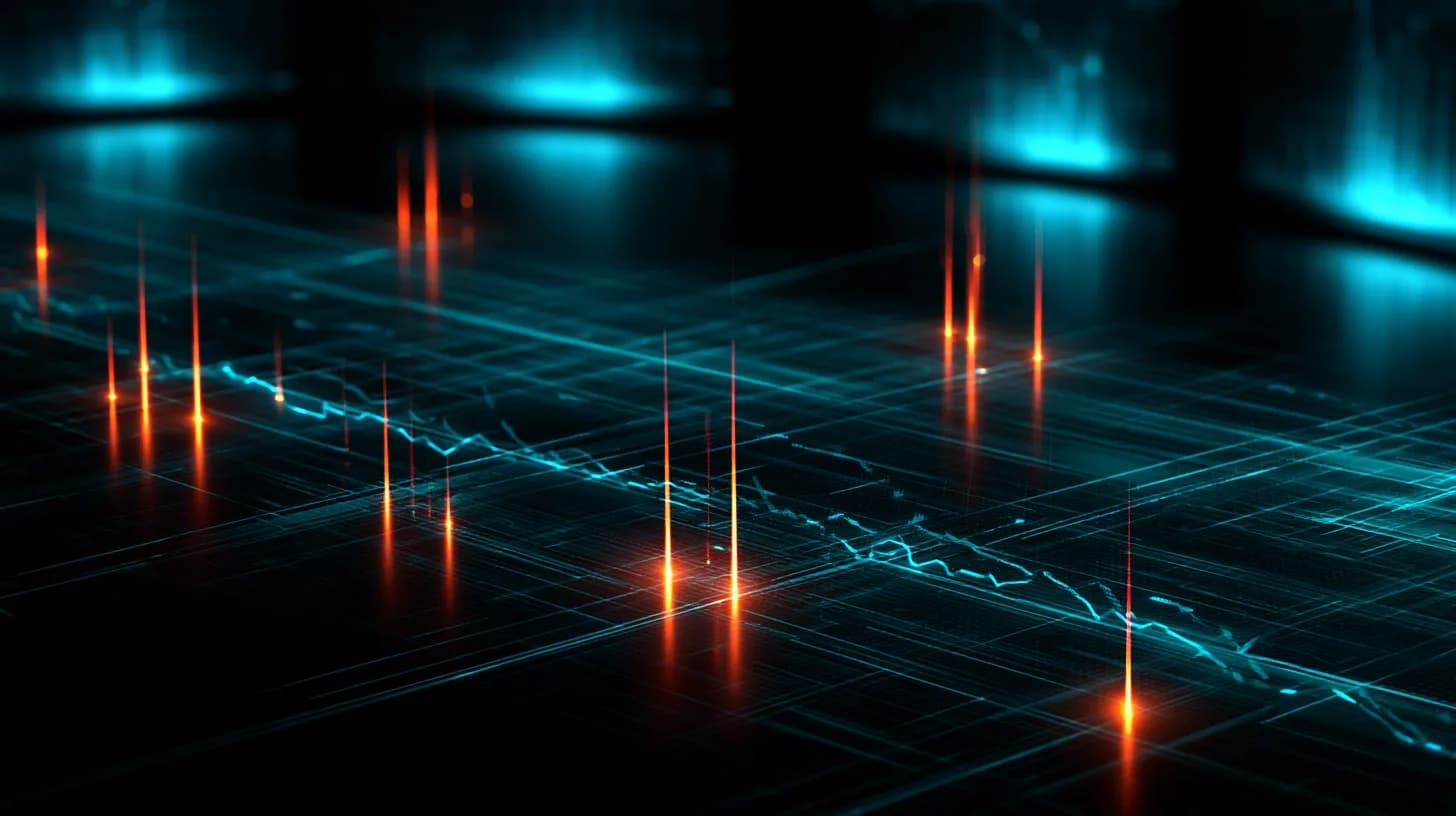 Bitcoin price chart showing a sharp decline into the low-$60K range on a dark trading desk illuminated by red and blue…