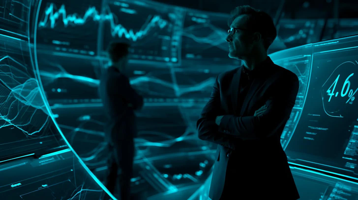 Executive views Ethereum treasury holdings dashboard showing 4.6% of supply on trading floor monitor