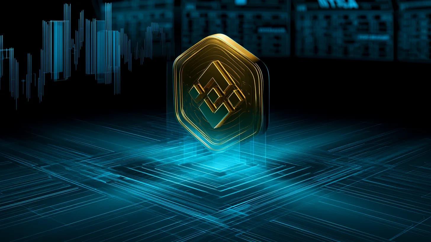 BNB token rendered above a stylized exchange floor, representing the launch of a 2x leveraged BNB ETF on NYSE Arca