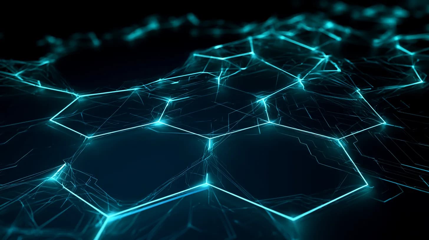 Abstract Cardano network mesh with glowing nodes and an 80 percent threshold progress indicator on dark navy