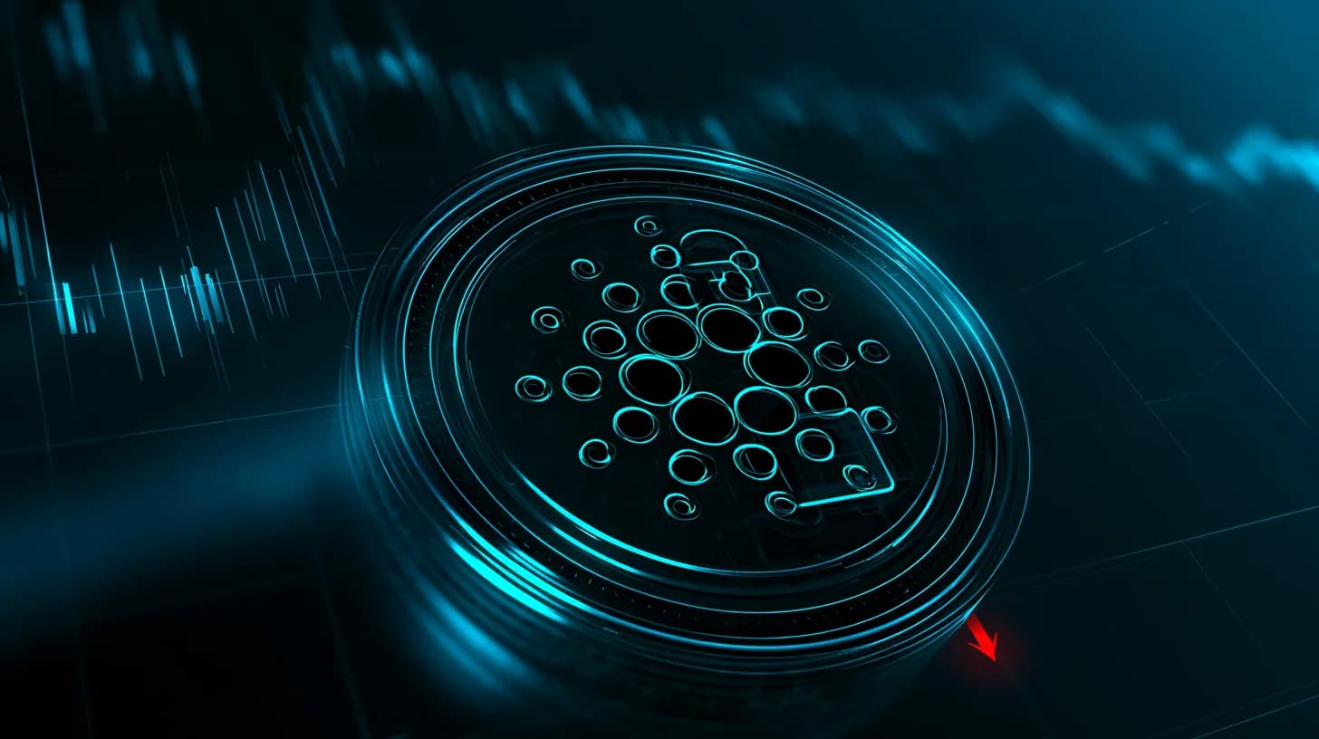Cardano ADA logo with a broken padlock against a candlestick chart background, illustrating the SecondFi exploit and…