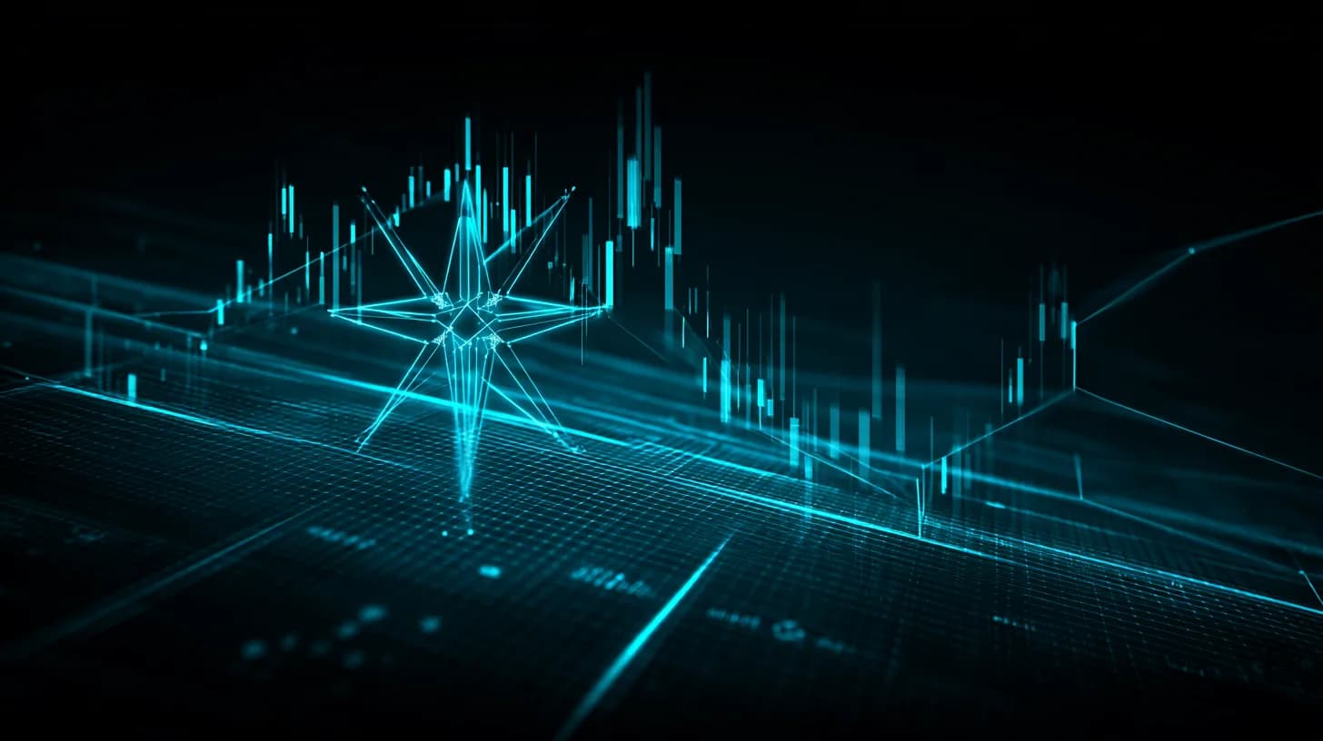 Cardano ADA logo over a candlestick chart showing a golden cross with rising whale accumulation bars in the background.