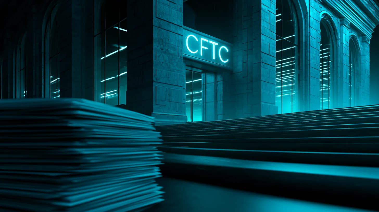 US Commodity Futures Trading Commission federal building exterior at dusk, signaling new sports prediction market rules