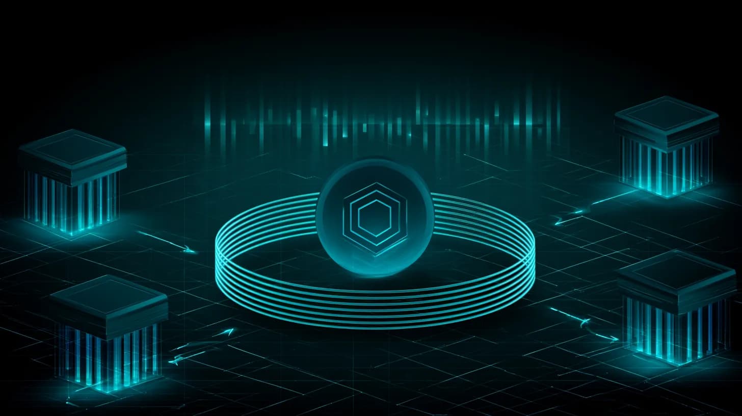 Chainlink LINK token framed by a tight price range and arrows showing tokens leaving exchanges toward self-custody vaults.