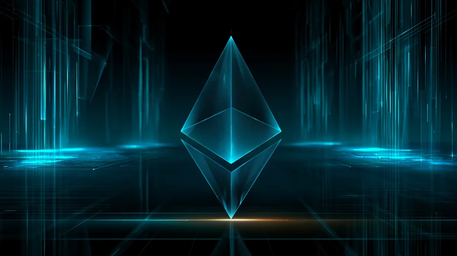 Ethereum logo balanced on a 1500 dollar support line with exchange reserves draining into staking vaults in the background