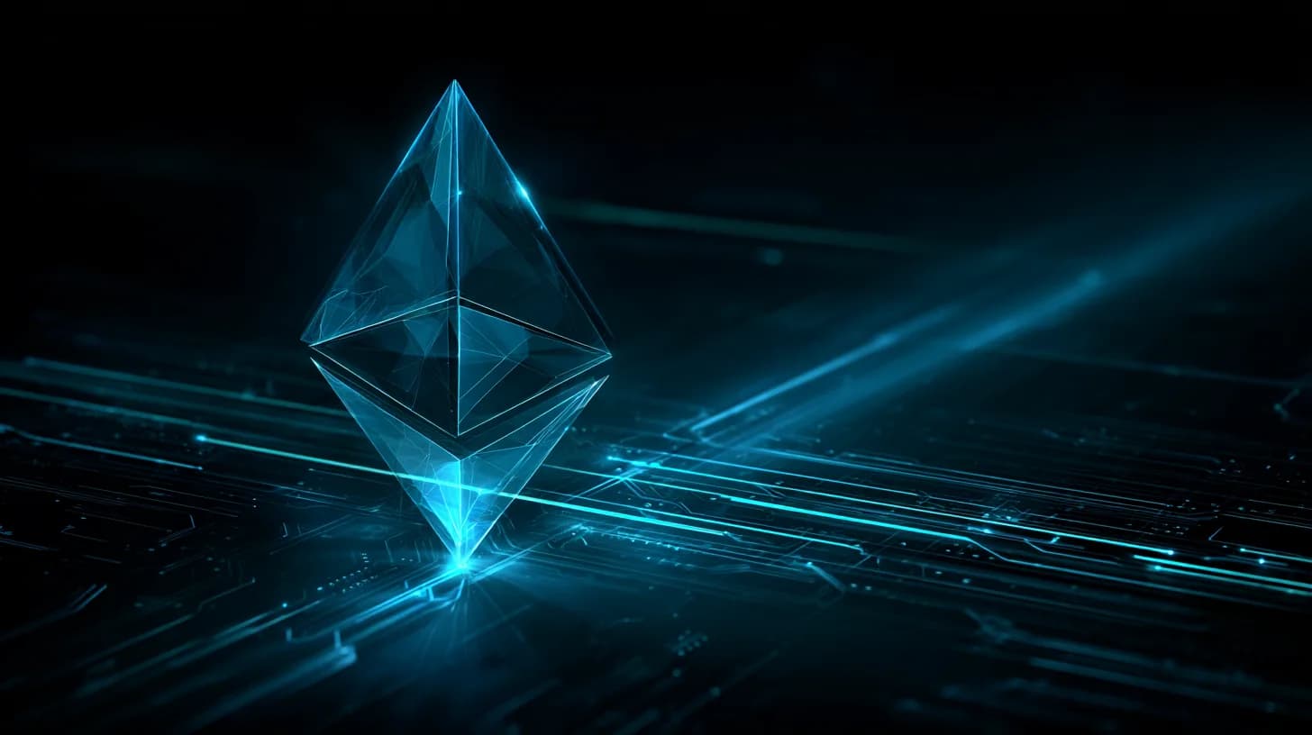 Ethereum logo as a crystal refracting light into ZK, client, and validator beams