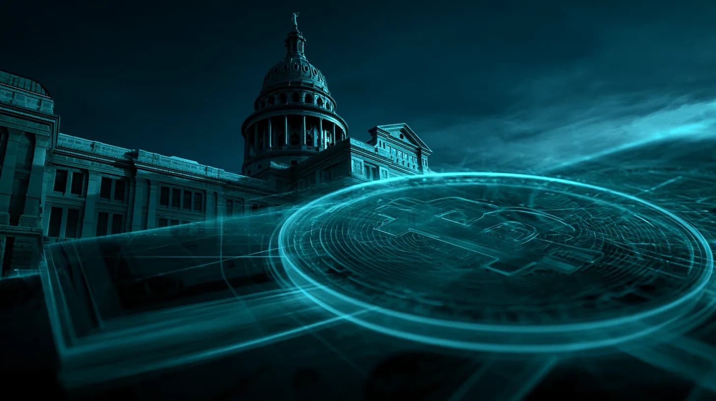 Texas capitol dome with faint dollar and Bitcoin overlay illustrating crypto PAC political spending
