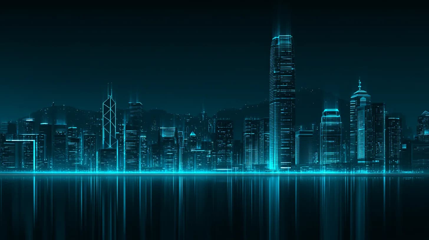 Hong Kong financial district skyline at dusk over Victoria Harbour