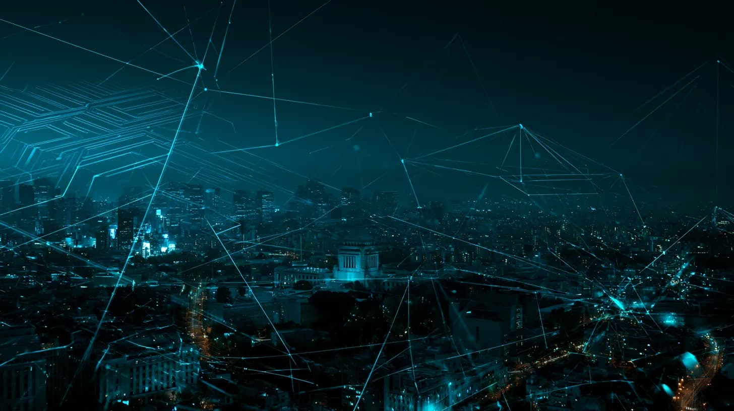 Tokyo skyline at dusk overlaid with semiconductor wafer blueprint, illustrating Japan's $2.3T industrial plan