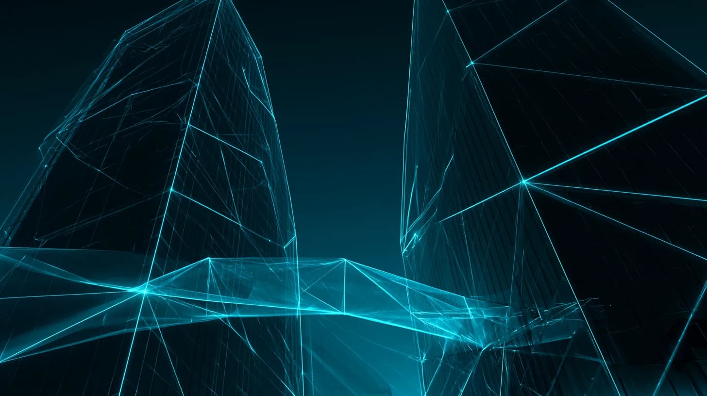 Two financial towers linked by a glowing data bridge, symbolizing Kraken and Franklin Templeton tokenization partnership