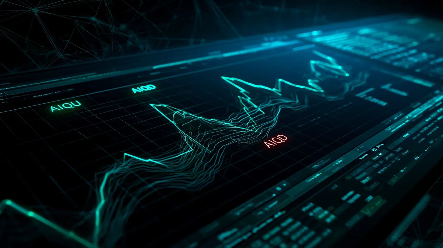 Trading terminal showing AIQU and AIQD tickers for new 3x leveraged AI ETNs